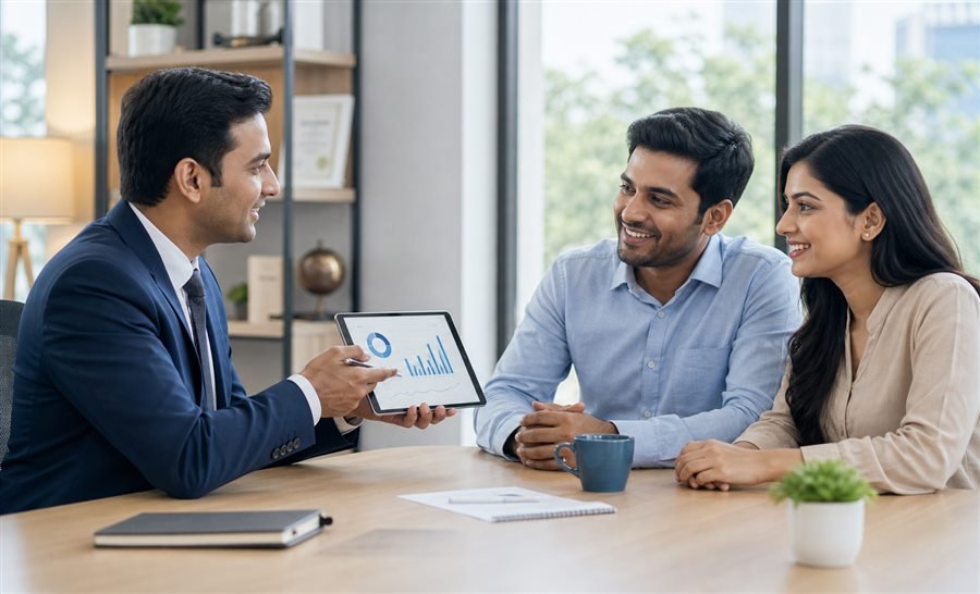 Financial advisor consulting with a couple