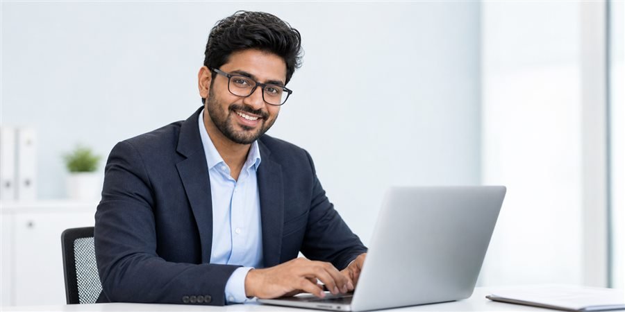 Business owner working on a laptop