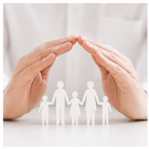 Hands protecting a family, representing life insurance