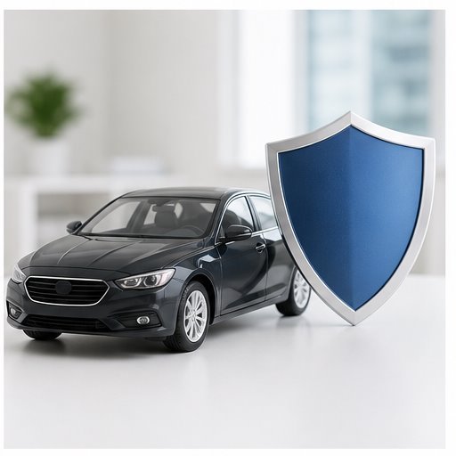 Car protected by a shield, representing motor insurance