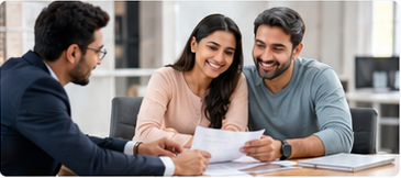 Loan advisor helping customers with paperwork