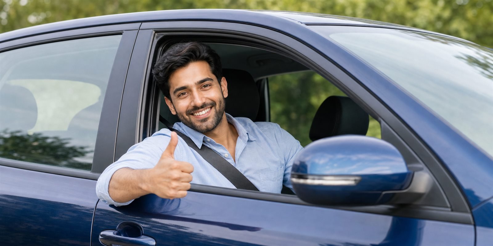 Happy customer driving a financed vehicle